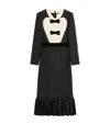 Valentino Belted Bow-embellished Velvet And Ottoman-trimmed Wool Midi Dress