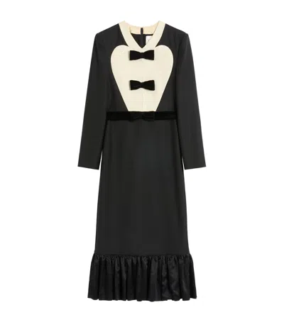 Valentino Black Midi Wool Dress With Bows
