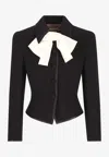 Valentino Wool Button-up Jacket With Bow In Black