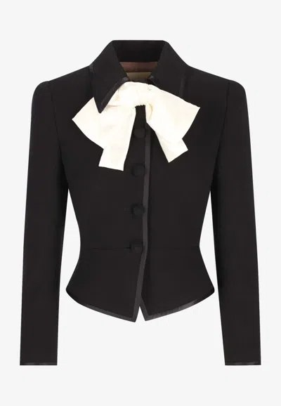 Valentino Wool Button-up Jacket With Bow In Black