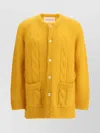 Valentino Mens Patch-pocket Mohair-blend Cable Knit Cardigan Ocra