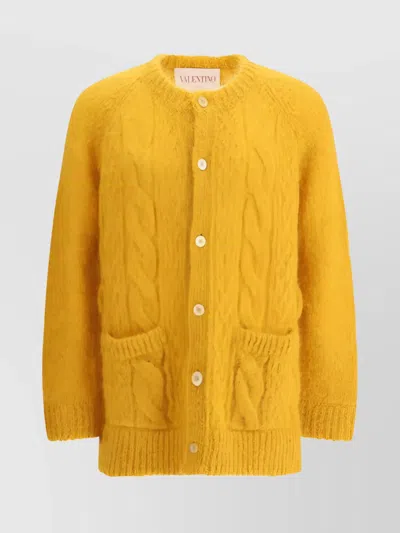 VALENTINO WOOL CABLE KNIT MAXI CARDIGAN