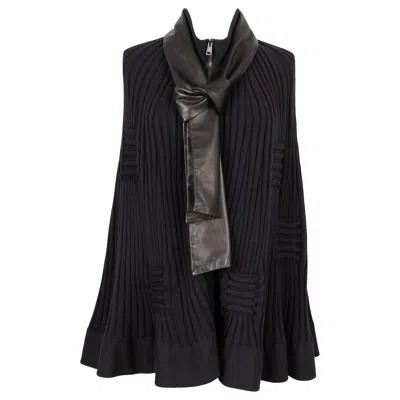 Pre-owned Valentino Wool Cape With Black Leather Ascot Tie