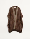 Valentino Wool Cape With Jacquard Trim And Tassels On The Hem In Brown/camel