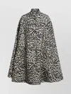 Valentino Wool Cape With Leopard Print And Pockets In Black