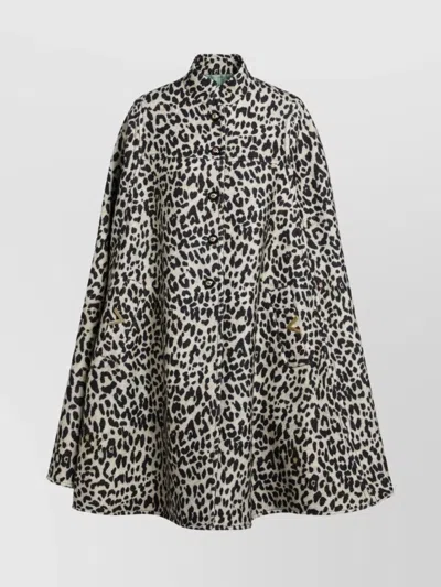 VALENTINO WOOL CAPE WITH LEOPARD PRINT AND POCKETS