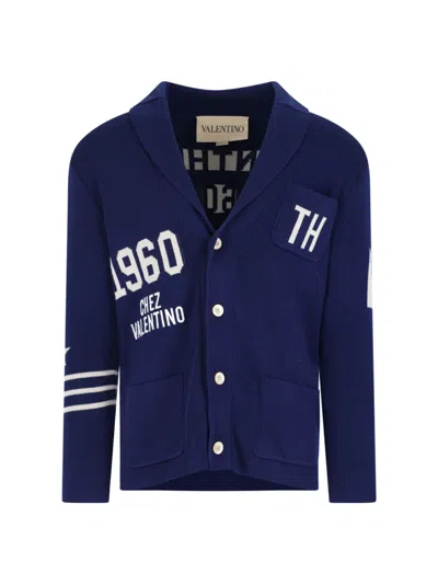 Valentino Crewneck Sweater With Embroidered Design And Front Pockets In Blue