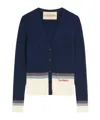 Valentino House V-neck Cardigan With Patch Pockets In Navy Blue/birch