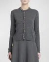 Valentino Wool Cardigan With Embroidered Trim In Dark Gray