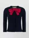 Valentino Wool Cardigan With Ribbed Cuffs And Bow Detail