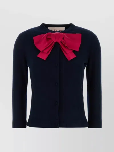 Valentino Wool Cardigan With Ribbed Cuffs And Bow Detail