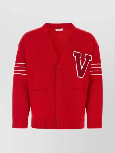 VALENTINO WOOL CARDIGAN WITH STRIPED SLEEVE DETAIL