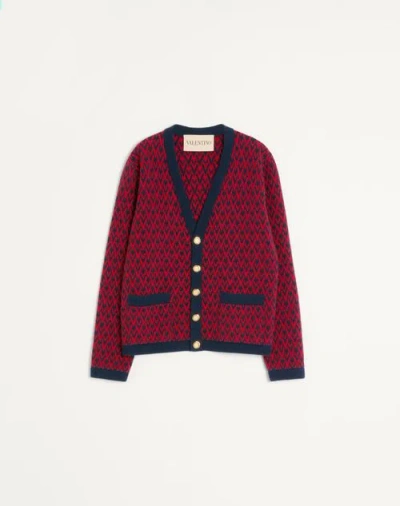Valentino Wool Cardigan With Toute La V Pattern In Red