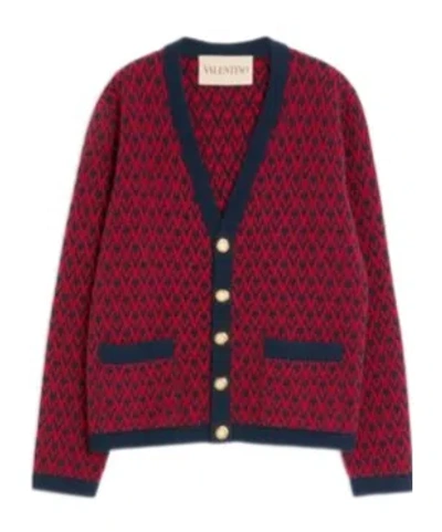 VALENTINO WOOL CARDIGAN WITH TOUTE LA V PATTERN