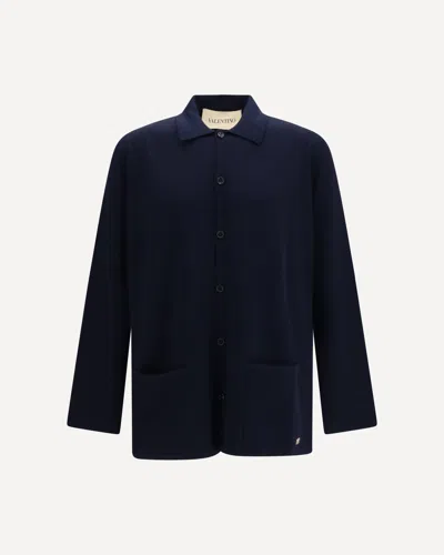 Valentino Wool Cardigan With Vlogo In Blue
