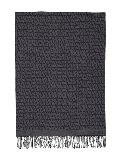 Valentino Wool-cashmere Scarf In Grey