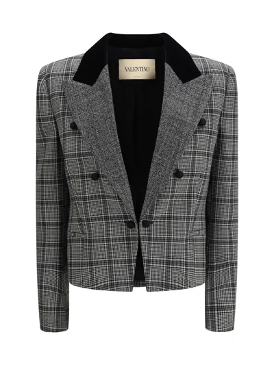 Valentino Wool Check Jacket In Gray