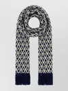 Valentino Wool Chevron Knit Scarf With Fringed Ends