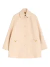 Valentino Wool Coat With Rounded Collar And Pockets In Neutral