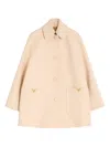 Valentino Wool Coat With Rounded Collar And Pockets In Neutral