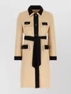 Valentino Wool Coat With Belted Waist And Contrast Trim In Brown