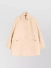 Valentino Wool Coat With Rounded Collar And Pockets In Neutral