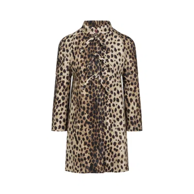 Valentino Wool Coat With Animalier Print And Bow In Multi