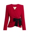 Valentino Bow-detailed Ruched Wool-crepe Wrap Jacket In Red