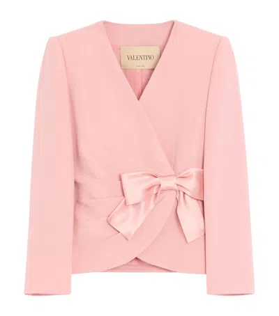 Valentino Wool Crepe Bow-detail Jacket In Pink