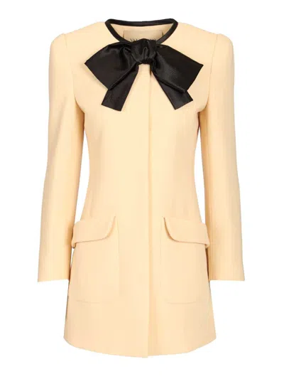 Valentino Wool Crepe Caban Jacket With Bow Jackets White In Pink