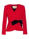 Valentino Wool Crepe Contrasting Bow Jacket In Red