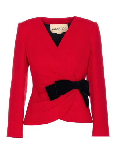 VALENTINO WOOL CREPE CONTRASTING BOW JACKET