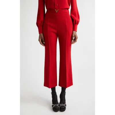 Valentino Wool Crepe Crop Flare Pants In Red