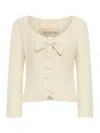 Valentino Wool Crepe Jacket With Applied Bow In Neutral