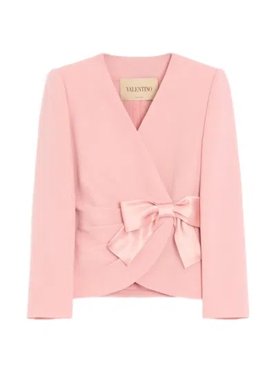Valentino Wool Crepe Jacket With Contrasting Bow In Pink