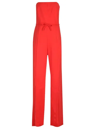 Valentino Strapless Straight-leg Wool Jumpsuit In Red