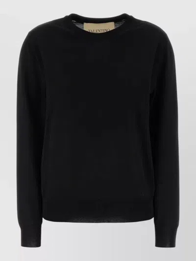 Valentino Wool Crew Neck Sweater Long Sleeves In Black