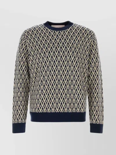 VALENTINO WOOL CREW NECK SWEATER WITH GEOMETRIC PATTERN