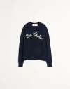 Valentino Logo-embroidered Wool Sweater In Indigo