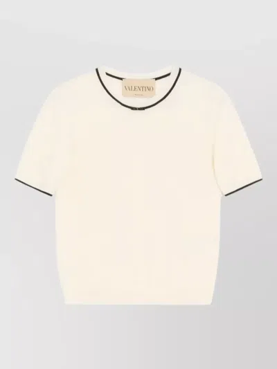 Valentino Wool Crewneck Sweater Short Sleeves Bow In White