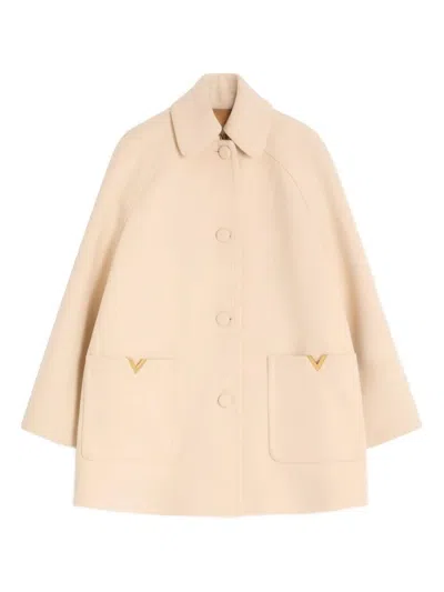 Valentino Wool Drap Coat In Neutral