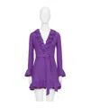 Valentino Garavani Purple Short Dress With V-neck And Ruffles In Virgin Wool And Silk Blend Woman In Purple