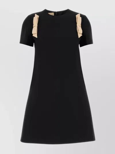 VALENTINO WOOL DRESS WITH BOW ACCENTS AND ROUND NECKLINE