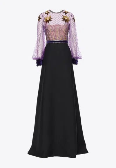 Valentino Wool Embroidered Midi Dress In Purple