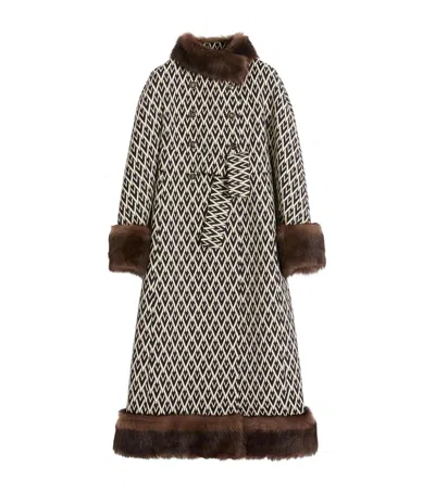 Valentino Wool Faux-fur-trim Coat In Black/cream