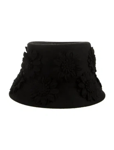Pre-owned Valentino Garavani Wool Floral Bucket Hat In Black