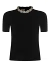 Valentino Embellished Neckline Fitted Short Sleeve Knitwear In Black