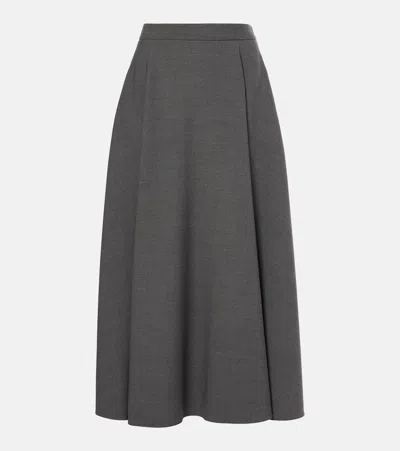 Valentino Wool Gabardine Midi Skirt In Grau