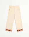 Valentino Wool Trousers With Embroidered Hem And Wide Leg In Butter