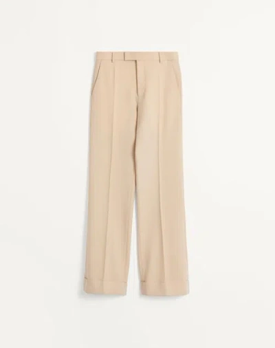 Valentino Wool Gabardine Trousers With Turn-ups In Butter